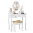 Pemberly Row MDF & Wood Vanity Dressing Table Set w/ Stool & Oval Mirror - White