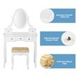 Pemberly Row MDF & Wood Vanity Dressing Table Set w/ Stool & Oval Mirror - White