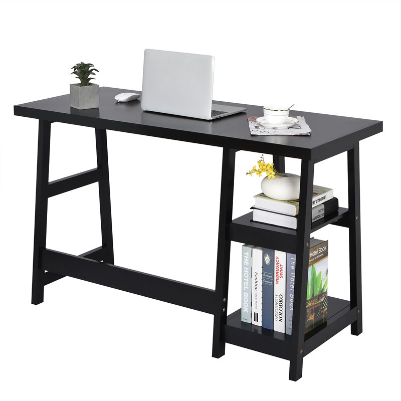 Pemberly Row Engineered Wood Computer Desk with Removable Shelf in Black