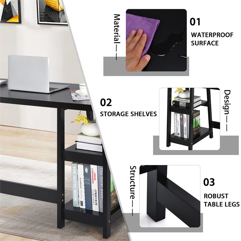 Pemberly Row Engineered Wood Computer Desk with Removable Shelf in Black
