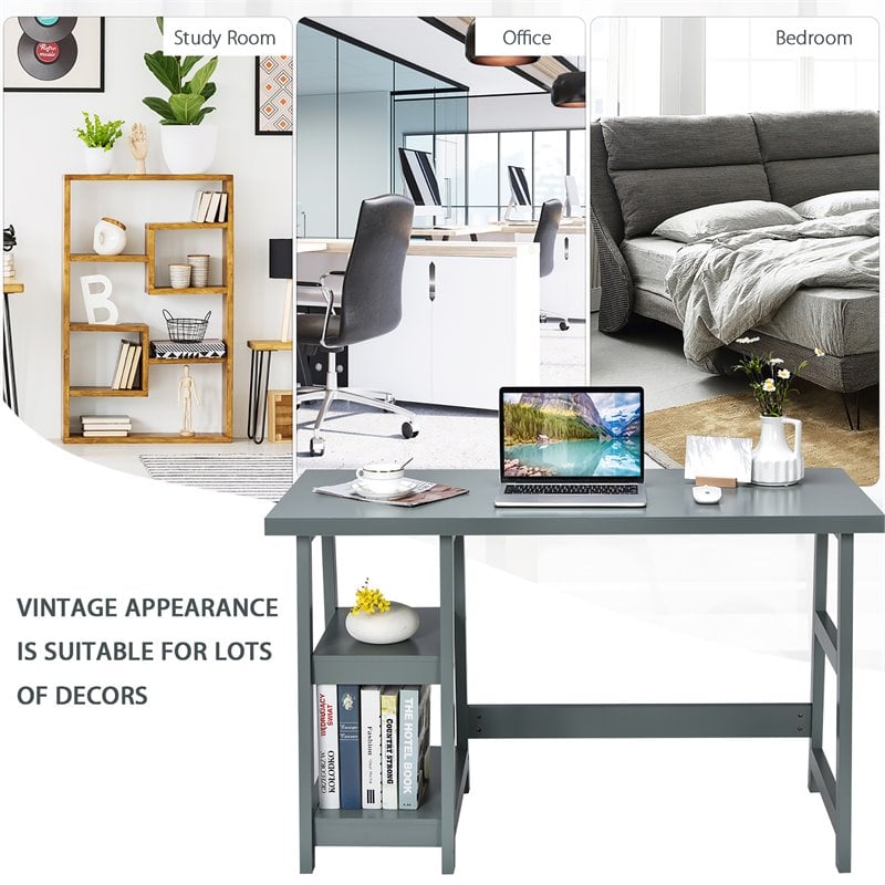 Pemberly Row Engineered Wood Computer Desk with Removable Shelf in Gray