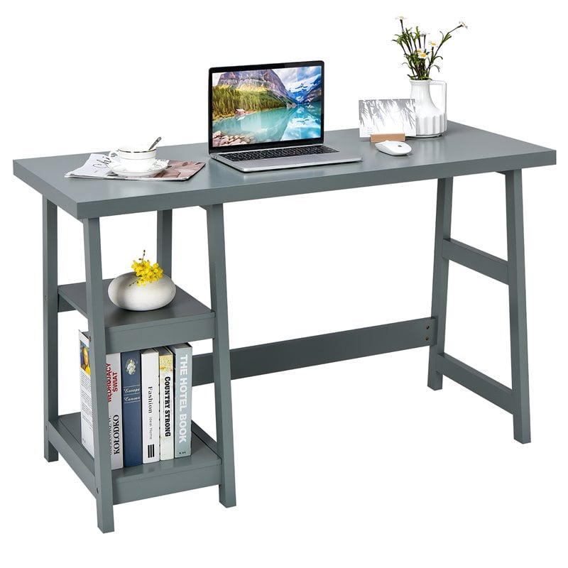 Pemberly Row Engineered Wood Computer Desk with Removable Shelf in Gray