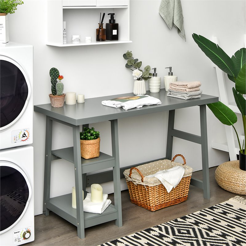 Pemberly Row Engineered Wood Computer Desk with Removable Shelf in Gray