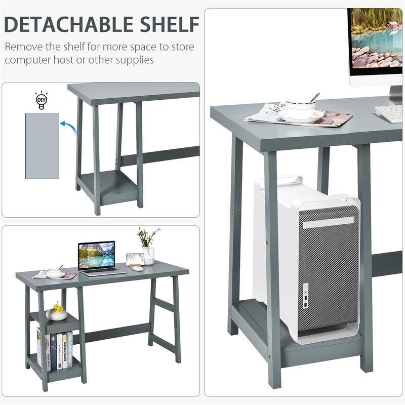 Pemberly Row Engineered Wood Computer Desk with Removable Shelf in Gray