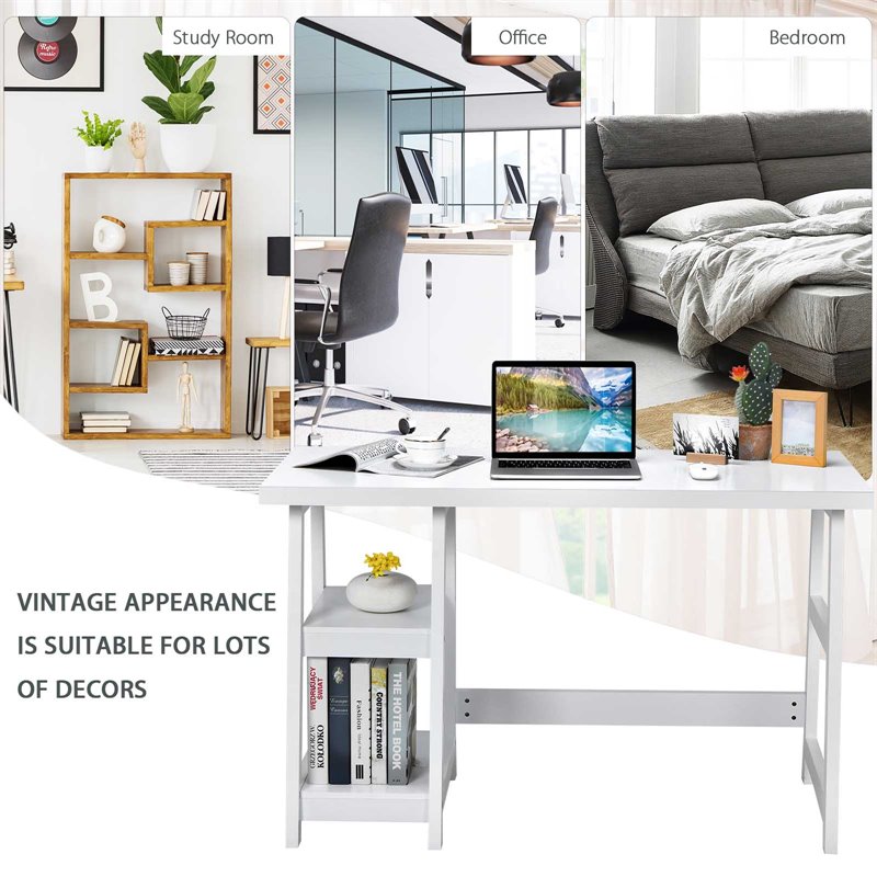 Pemberly Row Engineered Wood Computer Desk with Removable Shelf in White