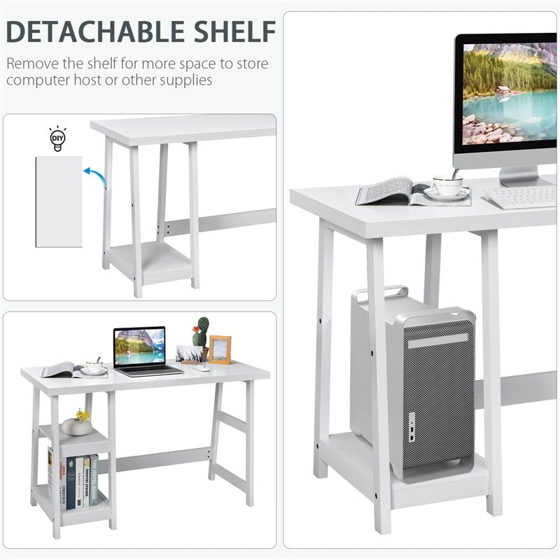 Pemberly Row Engineered Wood Computer Desk with Removable Shelf in White