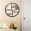 Pemberly Row Round Wood and Iron Wall-mounted Storage Shelf in Black