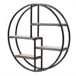 Pemberly Row Round Wood and Iron Wall-mounted Storage Shelf in Black