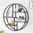 Pemberly Row Round Wood and Iron Wall-mounted Storage Shelf in Black