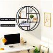 Pemberly Row Round Wood and Iron Wall-mounted Storage Shelf in Black