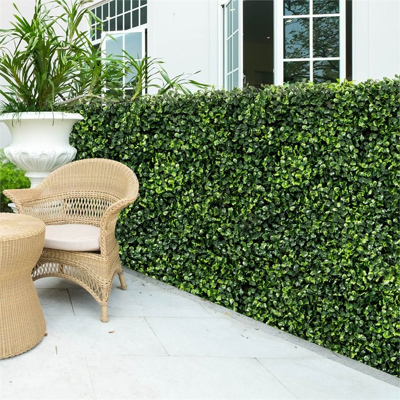 Pemberly Row 12-piece PE Artificial Boxwood Plant Wall Panel in Green