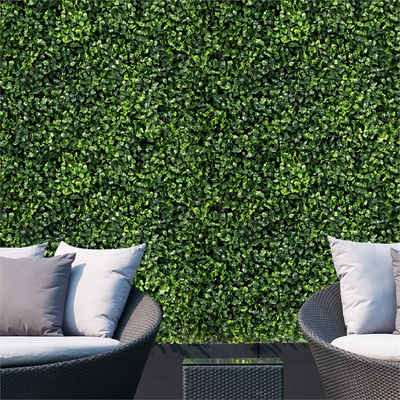 Pemberly Row 12-piece PE Artificial Boxwood Plant Wall Panel in Green