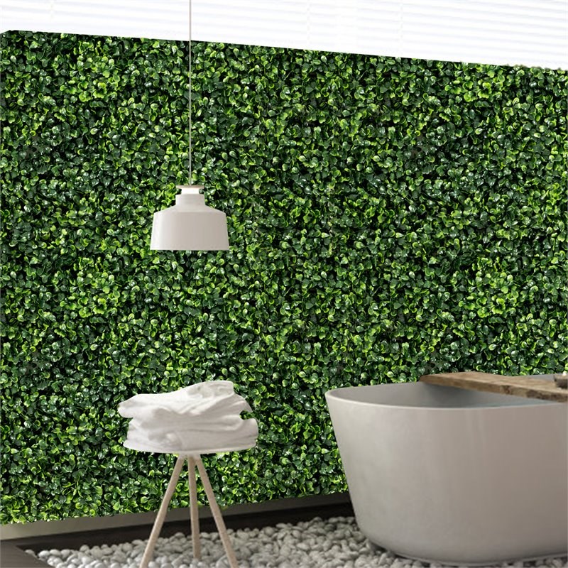 Pemberly Row 12-piece PE Artificial Boxwood Plant Wall Panel in Green