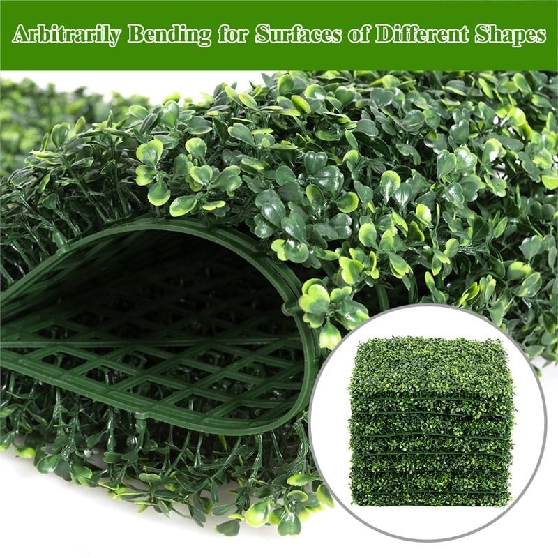 Pemberly Row 12-piece PE Artificial Boxwood Plant Wall Panel in Green