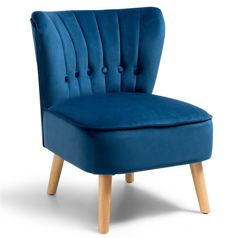 Pemberly Row Rubber Wood & Tufted Velvet Armless Leisure Chair in Blue