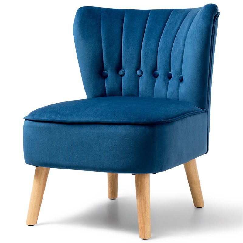 Pemberly Row Rubber Wood & Tufted Velvet Armless Leisure Chair in Blue