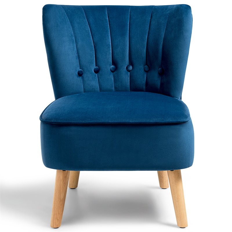 Pemberly Row Rubber Wood & Tufted Velvet Armless Leisure Chair in Blue