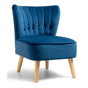 Pemberly Row Rubber Wood & Tufted Velvet Armless Leisure Chair in Blue