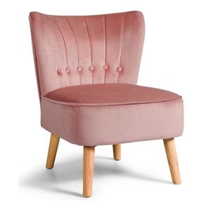 Pemberly Row Rubber Wood & Tufted Velvet Armless Leisure Chair in Pink