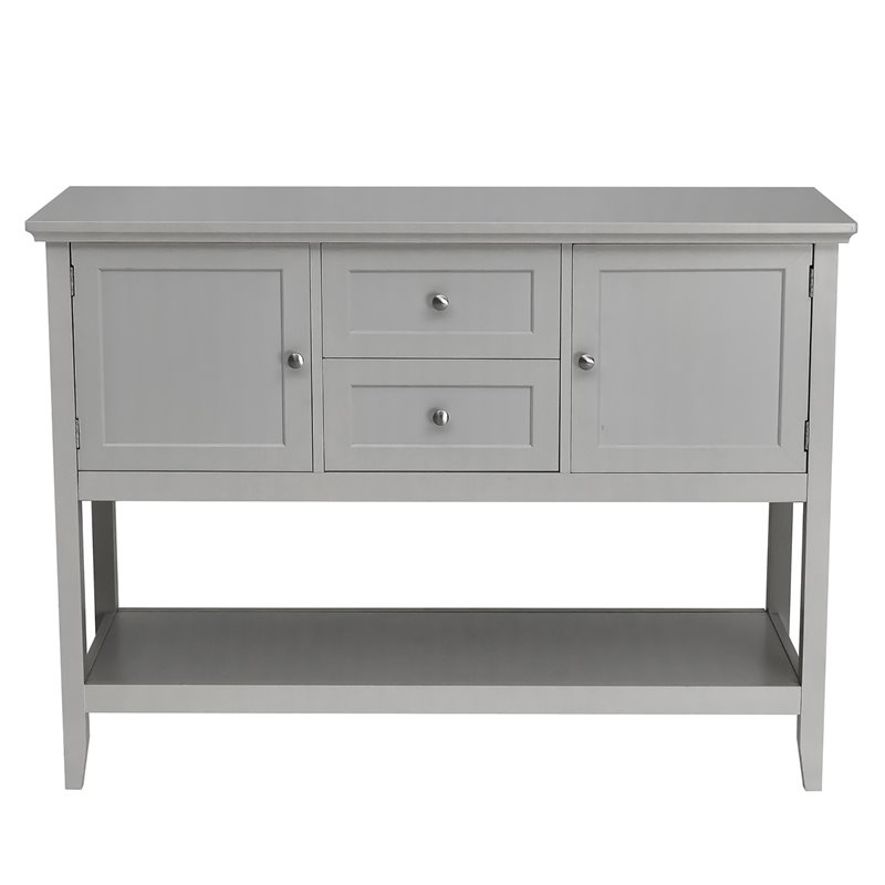 Pemberly Row MDF and Pine Wood Sideboard with Drawers & Storage Cabinets in Gray