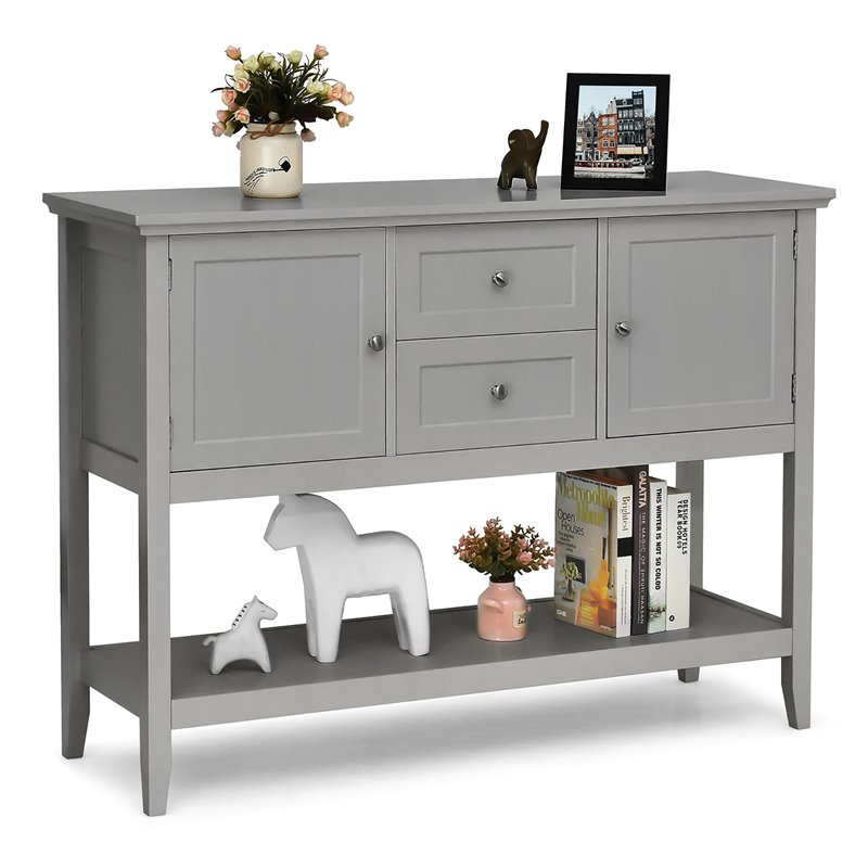 Pemberly Row MDF and Pine Wood Sideboard with Drawers & Storage Cabinets in Gray