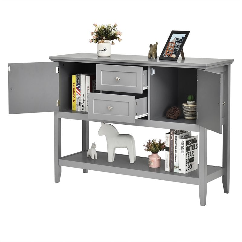 Pemberly Row MDF and Pine Wood Sideboard with Drawers & Storage Cabinets in Gray