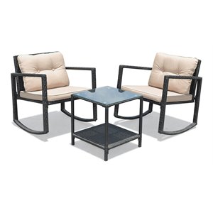 Pemberly Row 3-piece Rattan Patio Conversation Set with Cushioned Sofa in Black