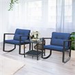 Pemberly Row 3-piece Steel and Rattan Patio Rocking Chair Set in Navy