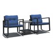 Pemberly Row 3-piece Steel and Rattan Patio Rocking Chair Set in Navy
