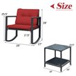 Pemberly Row 3-piece Steel and Rattan Patio Rocking Chair Set in Burgundy Red
