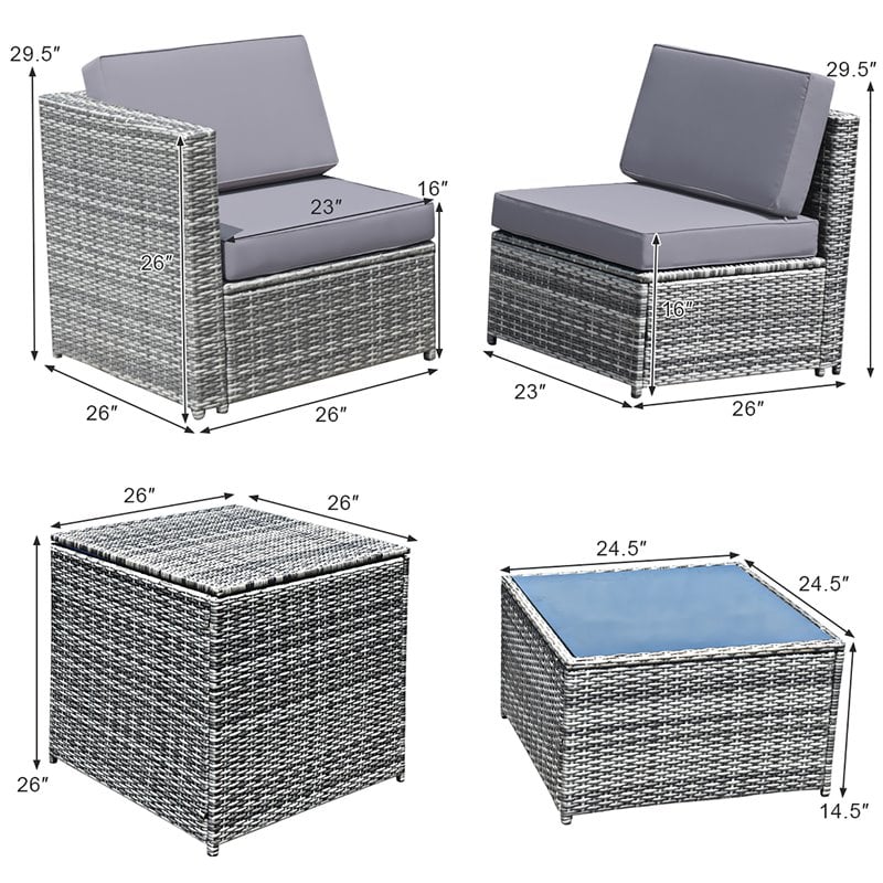 Pemberly Row 8-piece Polyester and Rattan Patio Sofa Set with Storage in Gray