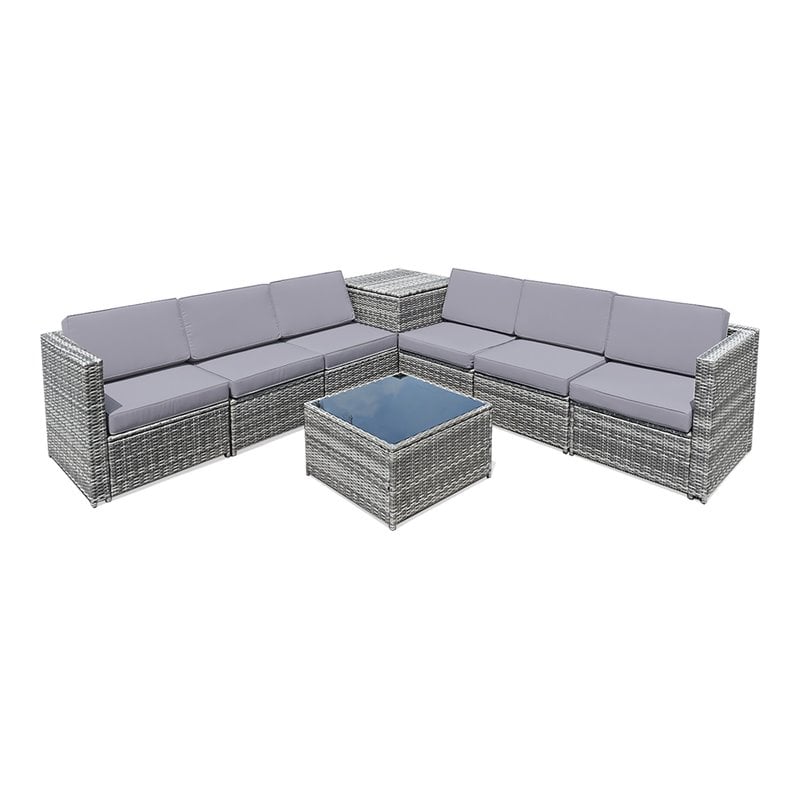 Pemberly Row 8-piece Polyester and Rattan Patio Sofa Set with Storage in Gray
