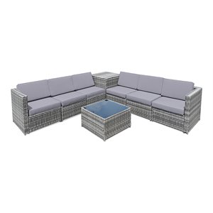 Pemberly Row 8-piece Polyester and Rattan Patio Sofa Set with Storage in Gray
