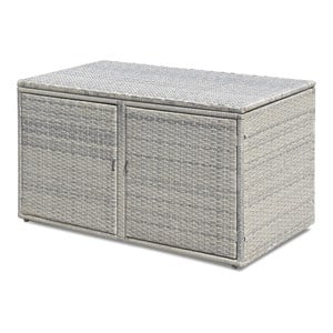 Pemberly Row 88-gallon Contemporary Rattan Patio Container Box Bin in Gray
