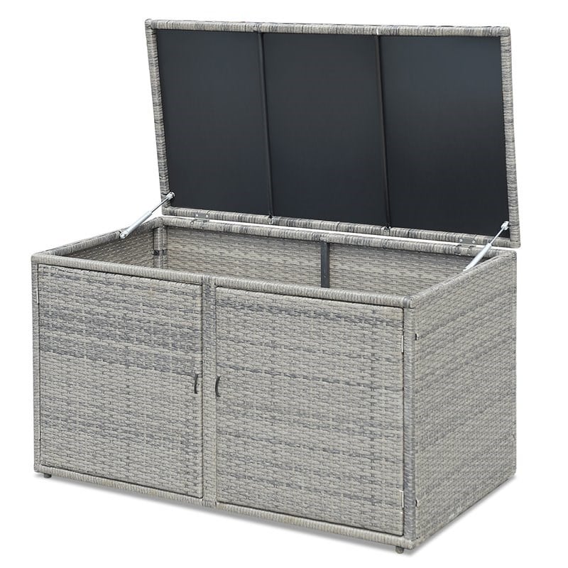Pemberly Row 88-gallon Contemporary Rattan Patio Container Box Bin in Gray