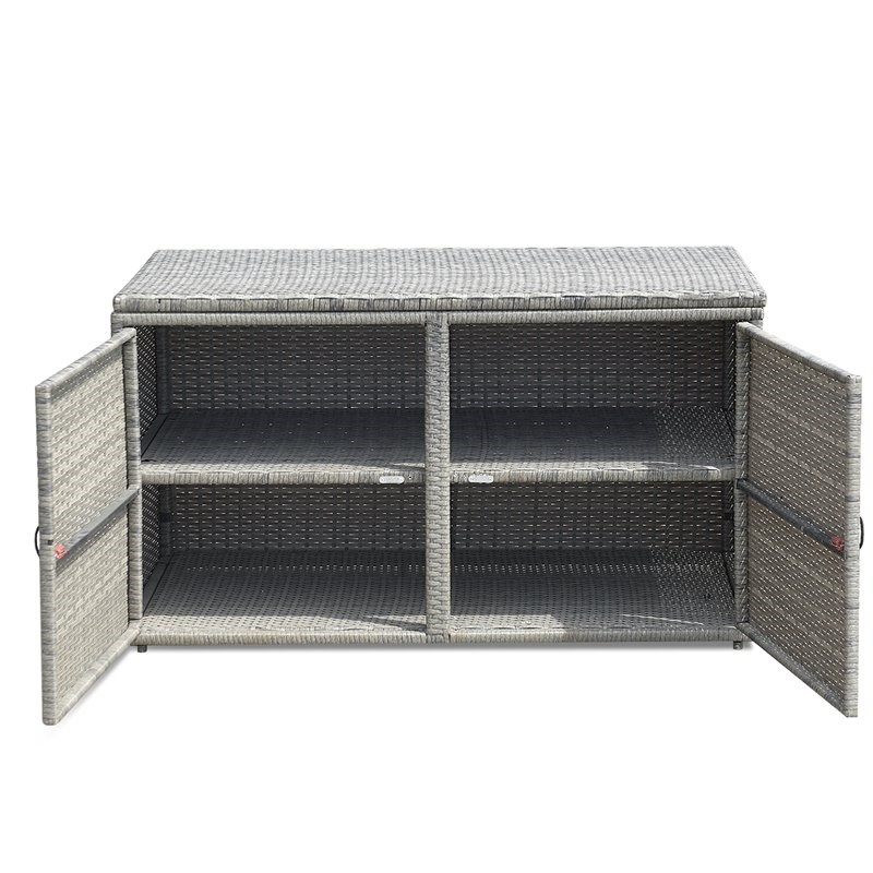 Pemberly Row 88-gallon Contemporary Rattan Patio Container Box Bin in Gray
