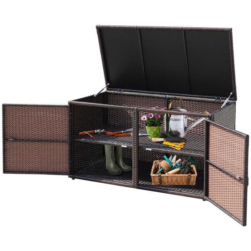 Pemberly Row 88-gallon Contemporary Rattan Patio Container Box Bin in Brown