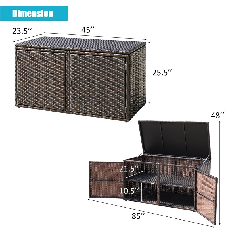 Pemberly Row 88-gallon Contemporary Rattan Patio Container Box Bin in Brown