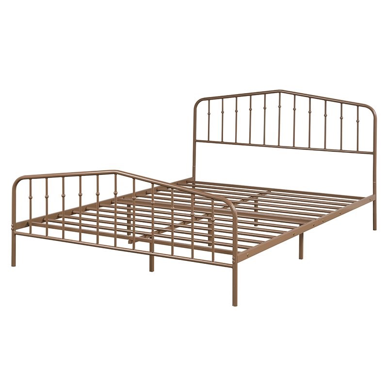 Pemberly Row Iron Queen Size Slat Platform Headboard Footboard in Brown