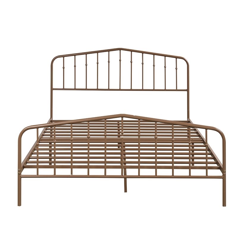 Pemberly Row Iron Queen Size Slat Platform Headboard Footboard in Brown
