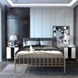 Pemberly Row Iron Queen Size Slat Platform Headboard Footboard in Brown