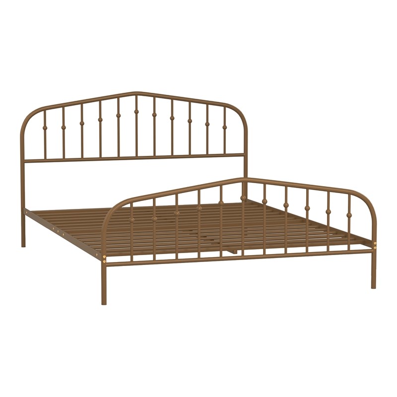Pemberly Row Iron Queen Size Slat Platform Headboard Footboard in Brown