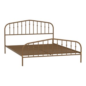 Pemberly Row Iron Queen Size Slat Platform Headboard Footboard in Brown