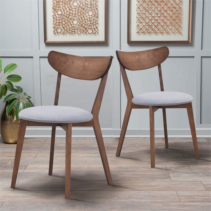 Pemberly Row Rubber Wood & Sponge Dining Chair w/ Curved Back-Walnut (Set of 2)