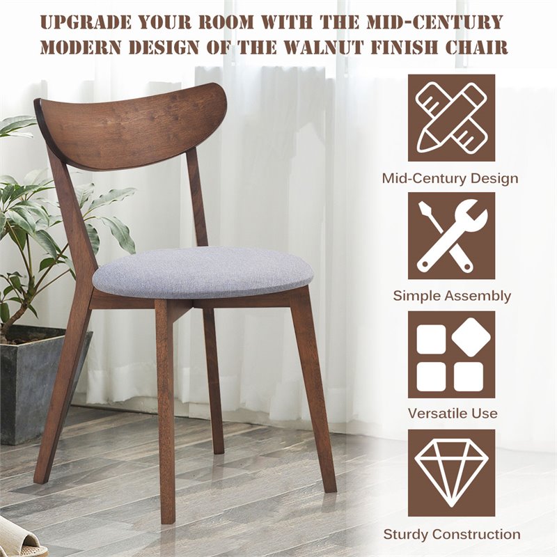 Pemberly Row Rubber Wood & Sponge Dining Chair w/ Curved Back-Walnut (Set of 2)