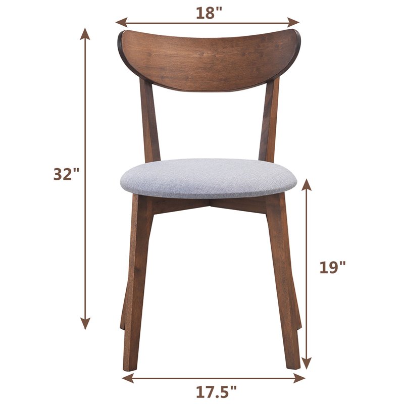 Pemberly Row Rubber Wood & Sponge Dining Chair w/ Curved Back-Walnut (Set of 2)