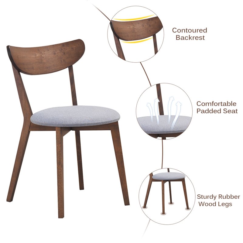 Pemberly Row Rubber Wood & Sponge Dining Chair w/ Curved Back-Walnut (Set of 2)