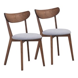 Pemberly Row Rubber Wood & Sponge Dining Chair w/ Curved Back-Walnut (Set of 2)
