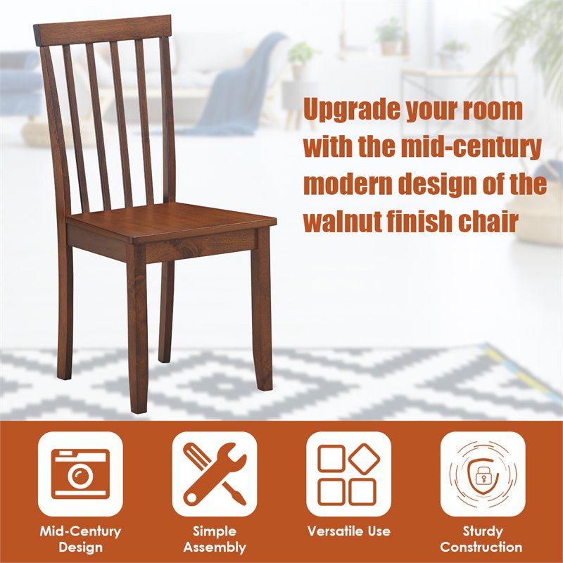 Pemberly Row Contemporary Rubber Wood and MDF Dining Chair in Walnut (Set of 2)