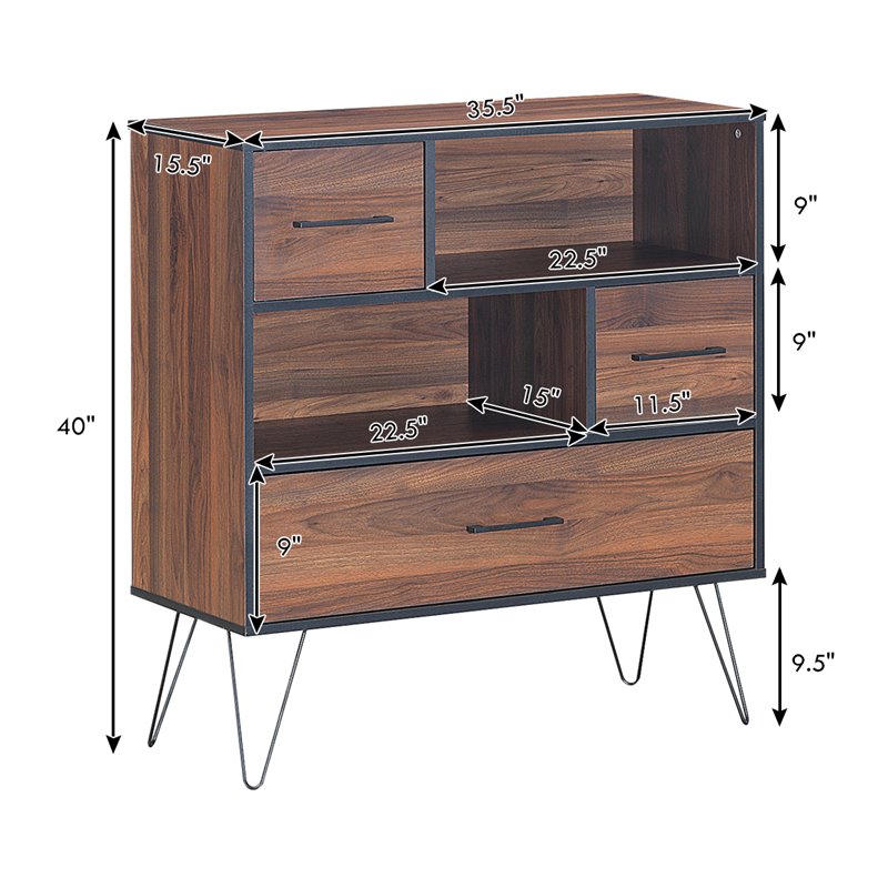 Pemberly Row Engineered Wood Sideboard with Metal Leg and Drawers in Walnut